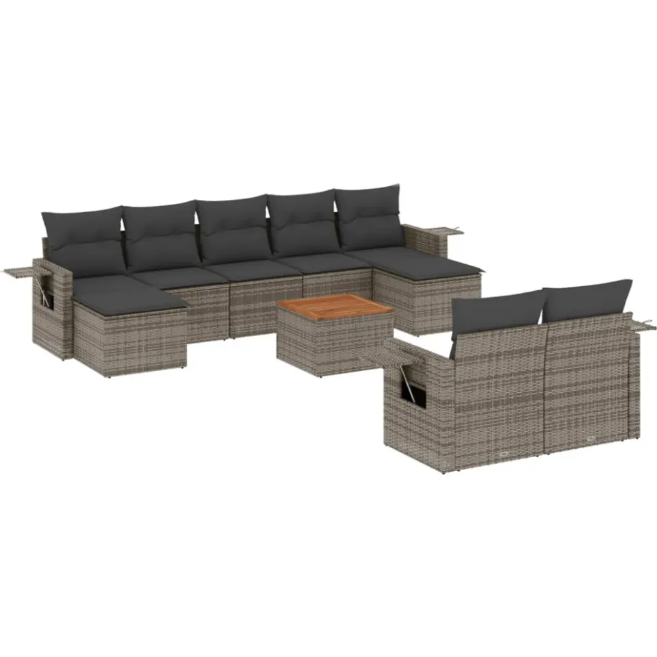 vidaXL 10-delige Loungeset met kussens poly rattan grijs, foto 3