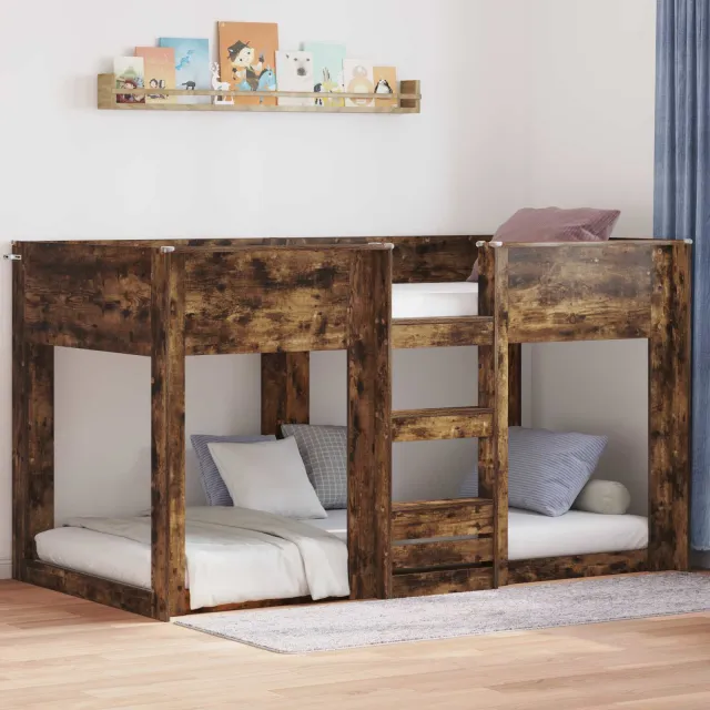 vidaXL Bunk Bed voor Kinderen Gerookt eiken 75 x 190 cm Bewerkt hout Bruin