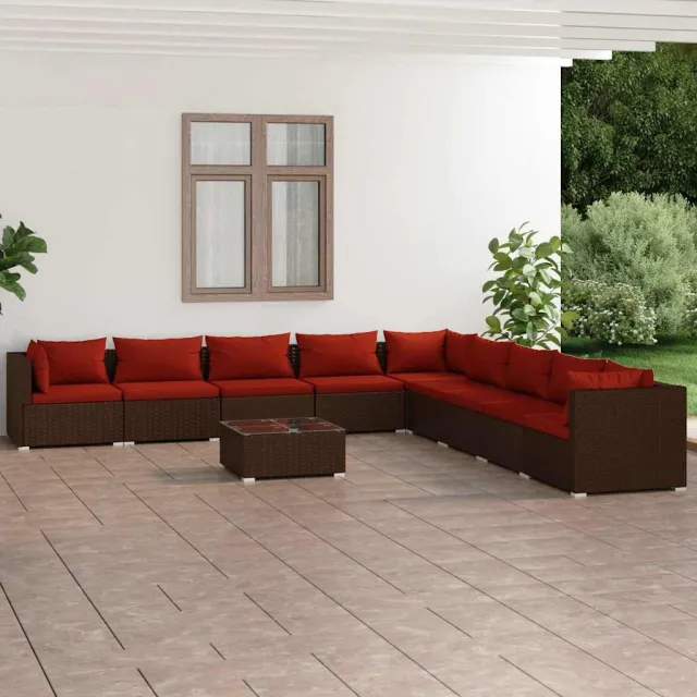 vidaXL 10-delige Loungeset met kussens poly rattan bruin, foto 2