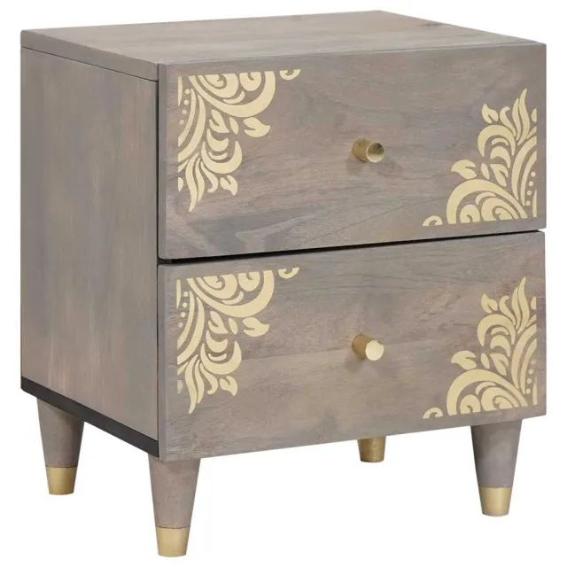 vidaXL Nachtkastje 2 st Grijs 40 x 33 x 46 cm Massief Mango Hout, foto 2