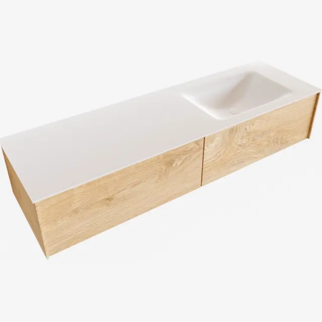 Boss & Wessing Badkamermeubel BWS Madrid Washed Oak 150x45x30 cm Mat Witte Solid Surface Wastafel Rechts (2 lades, 0 kraangaten)