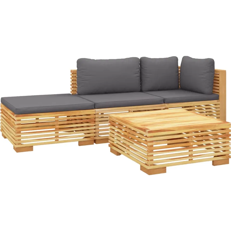 vidaXL 4-delige Loungeset met kussens massief teakhout Bruin