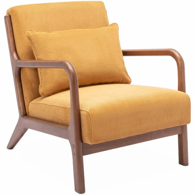 sweeek Scadinavische fauteuil van walnootkleurig hout en corduroy - lorens Oker