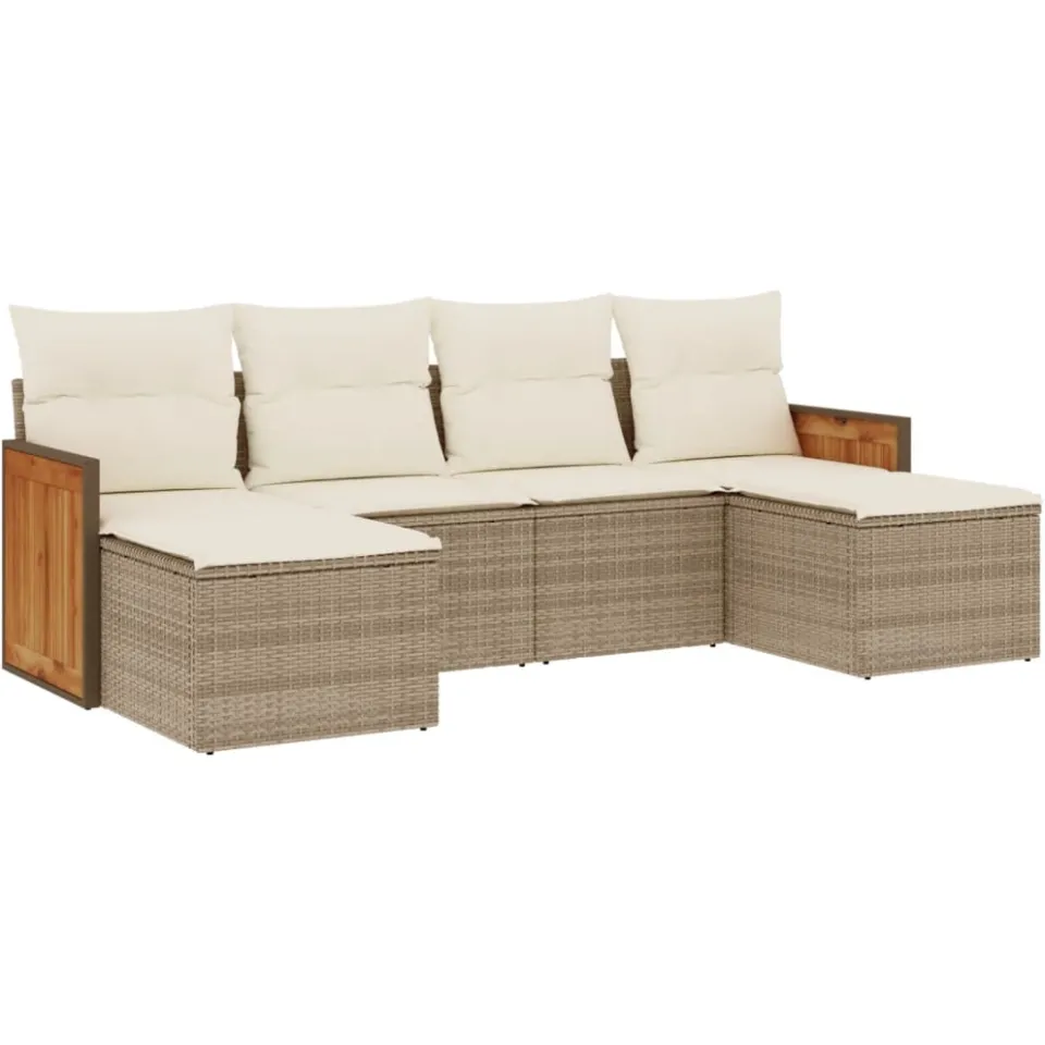 vidaXL 6-delige Loungeset met kussens poly rattan beige, foto 3
