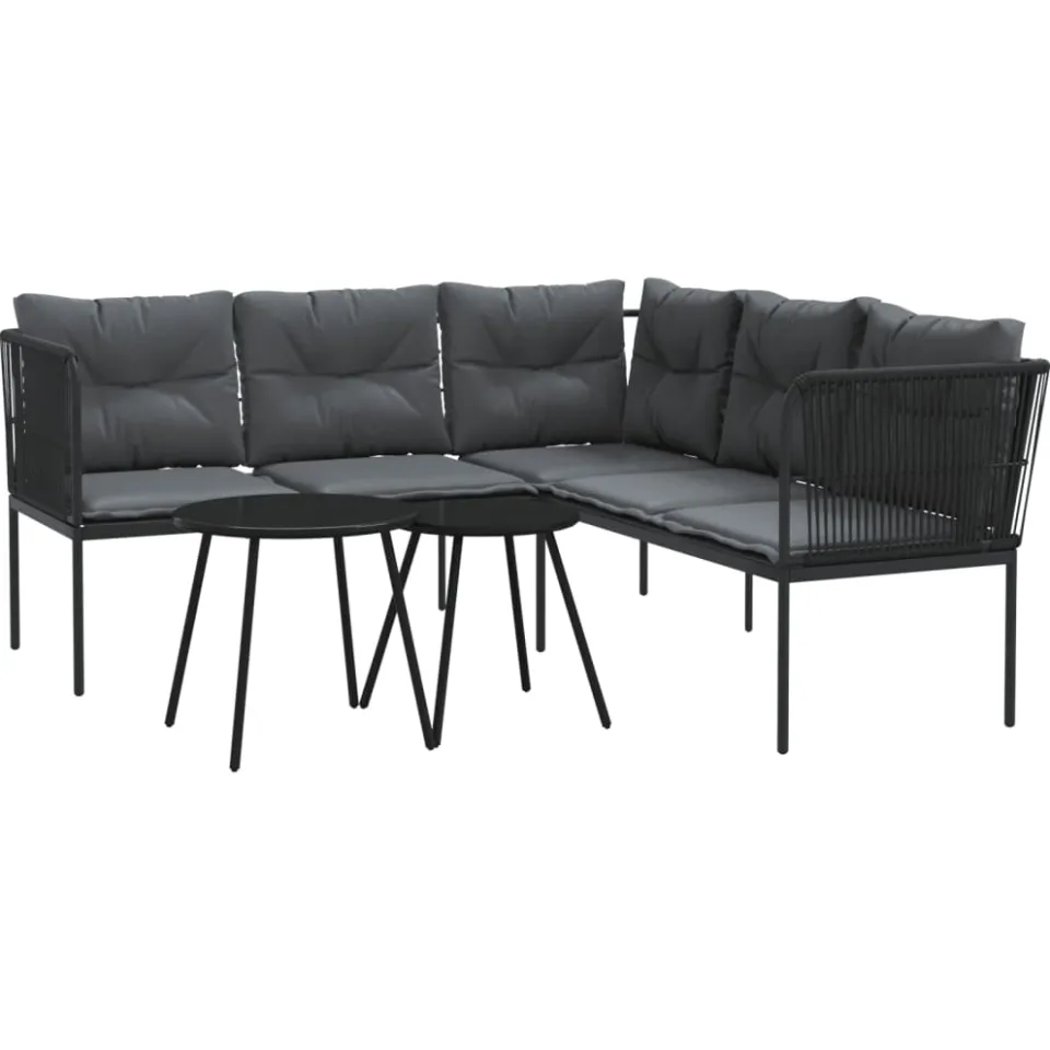 vidaXL Loungeset met kussens staal en textileen zwart