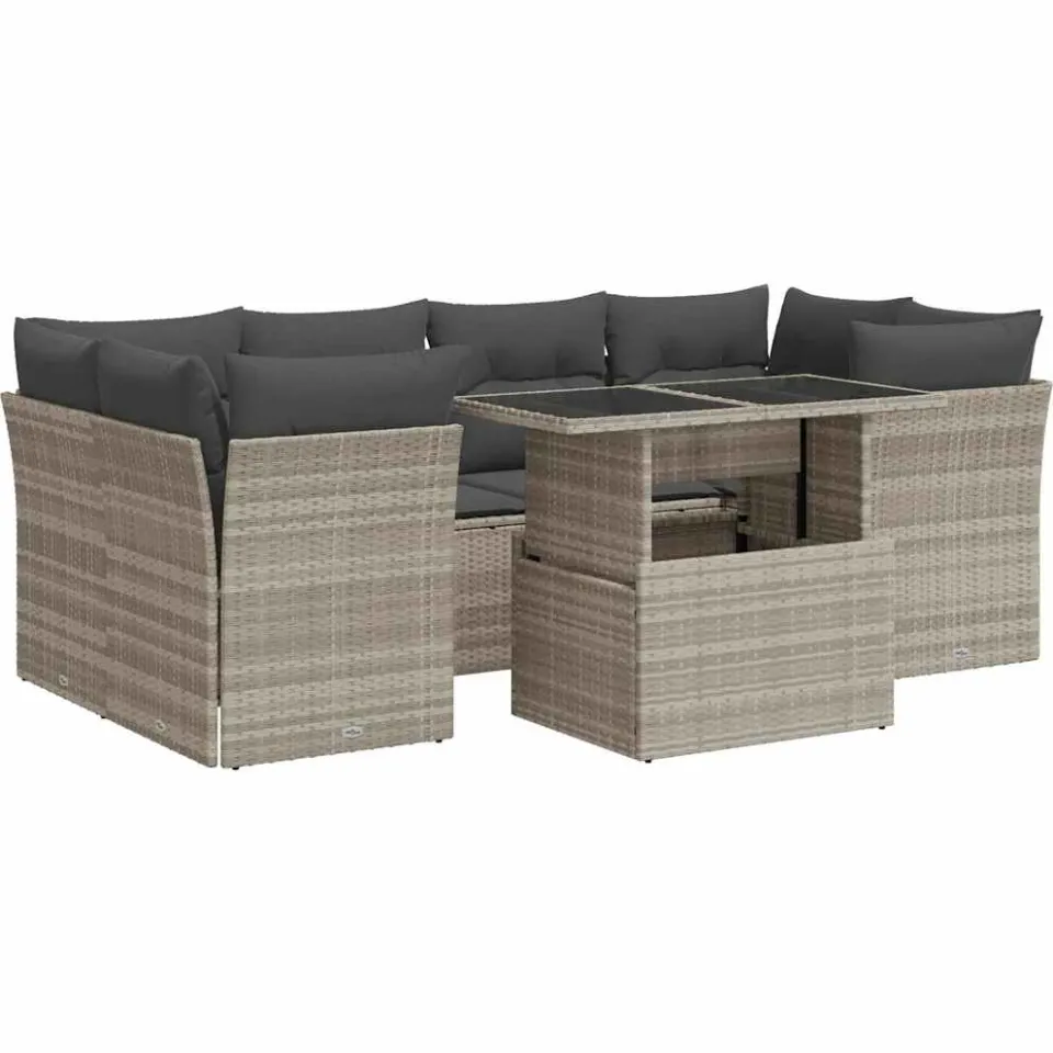 vidaXL 7-delige Loungeset met kussens poly rattan lichtgrijs grijs, foto 3