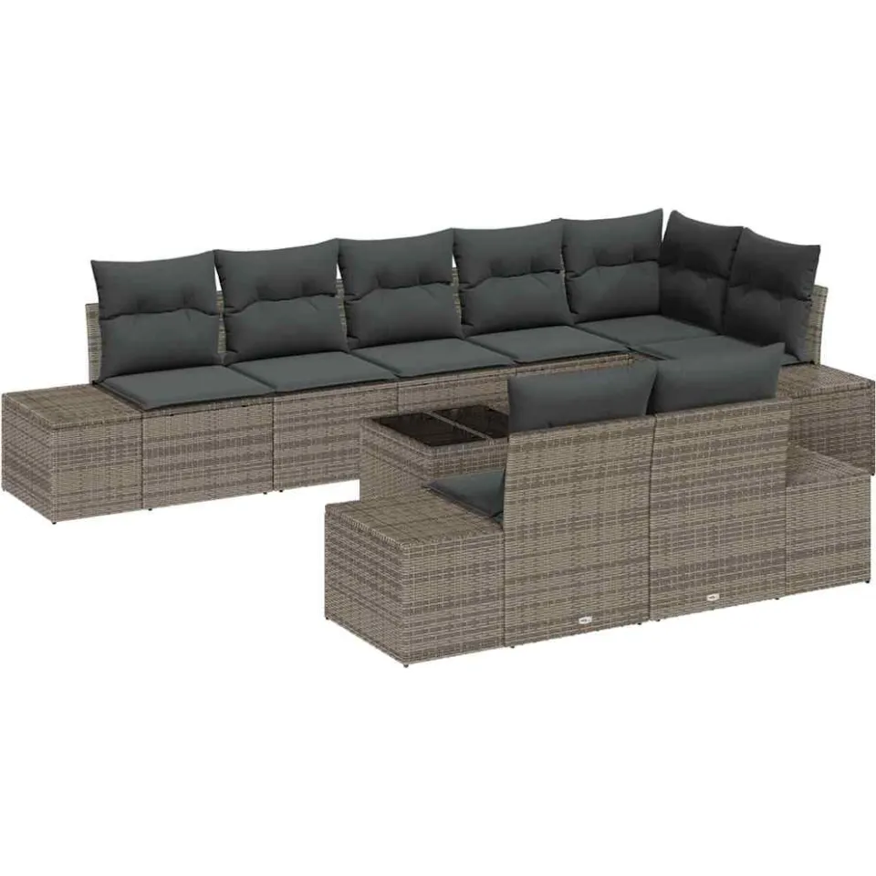 vidaXL Tuinbankenset 9 st Grijs Poly riet