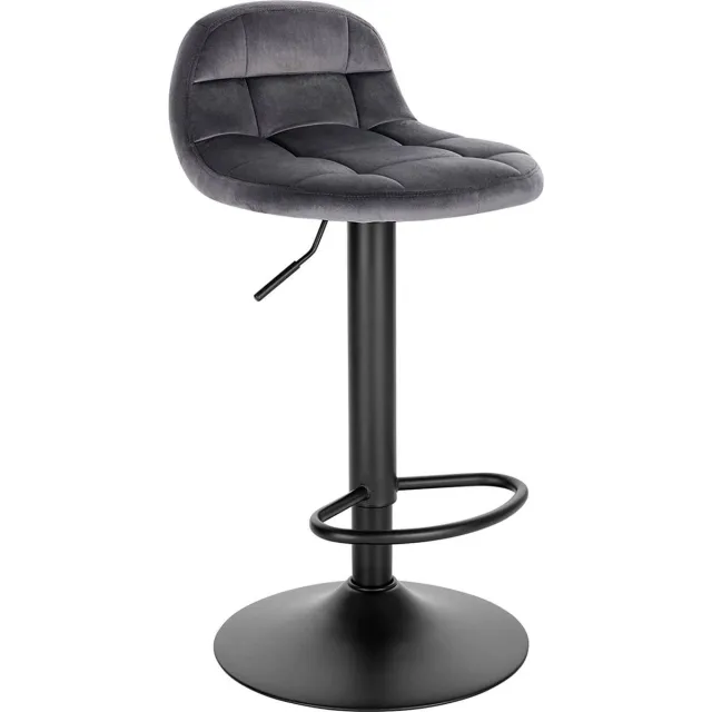 Dripio Barkruk Yuliya - Industrial - Donkergrijs - Barkrukken set van 1 - Barstoel Kruk - Barstoelen met rugleuning - Keukenstoel - In hoogte verstelbaar - Velvet
