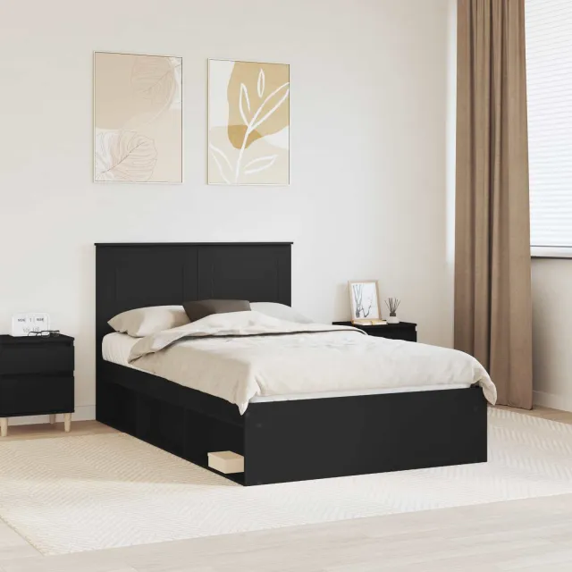 vidaXL Bedframe met lade Effen Zwart 135 x 190 cm Massief grenenhout