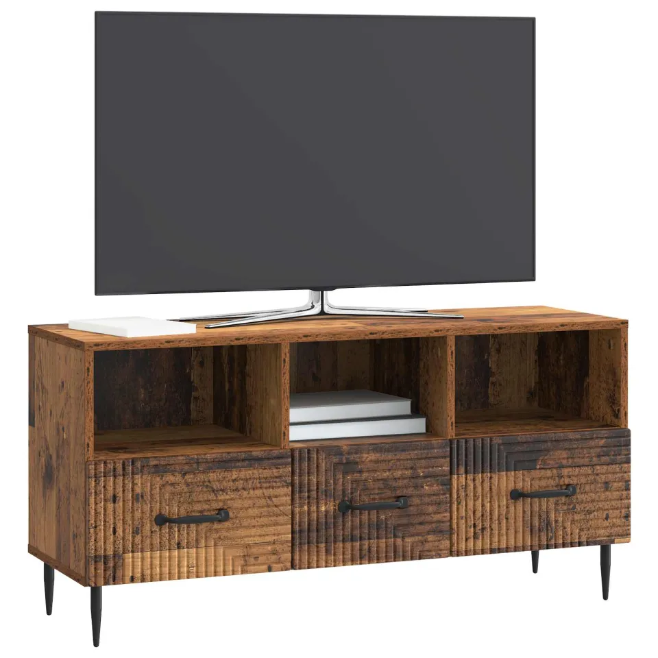 vidaXL TV-kast met lade Oud hout 102 x 34,5 x 50 cm Bewerkt hout bruin, foto 3