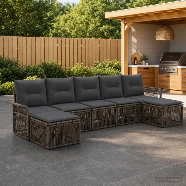 vidaXL Tuinbankenset 7 st Grijs poly rattan, foto 2