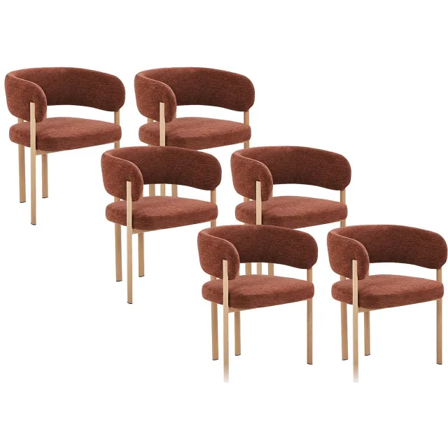 Vente-unique Set van 6 stoelen in getextureerde stof en metaal met houtlook - Bruin en licht natuurlijk - CIBARO
