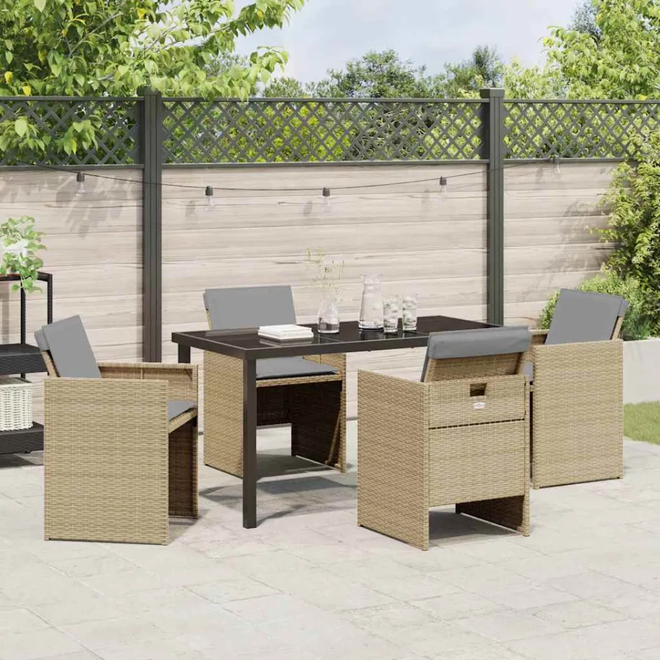 vidaXL Tuin eettafelset 5 st Beige poly rattan, foto 3