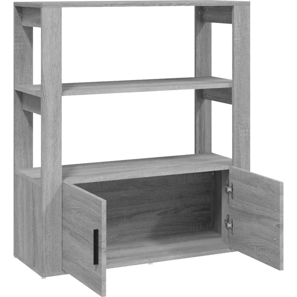 vidaXL Dressoir 80x30x90 cm bewerkt hout grijs sonoma eikenkleurig, foto 3