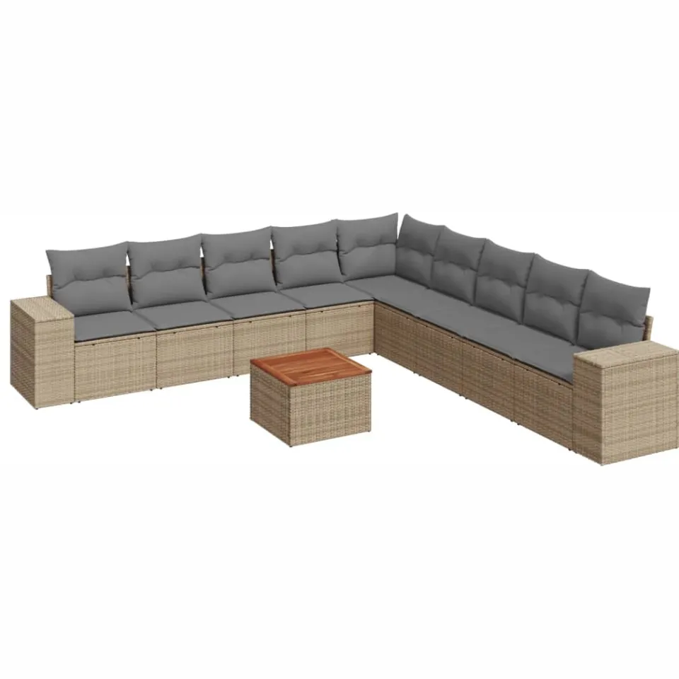 vidaXL 10-delige Loungeset met kussens poly rattan beige, foto 3