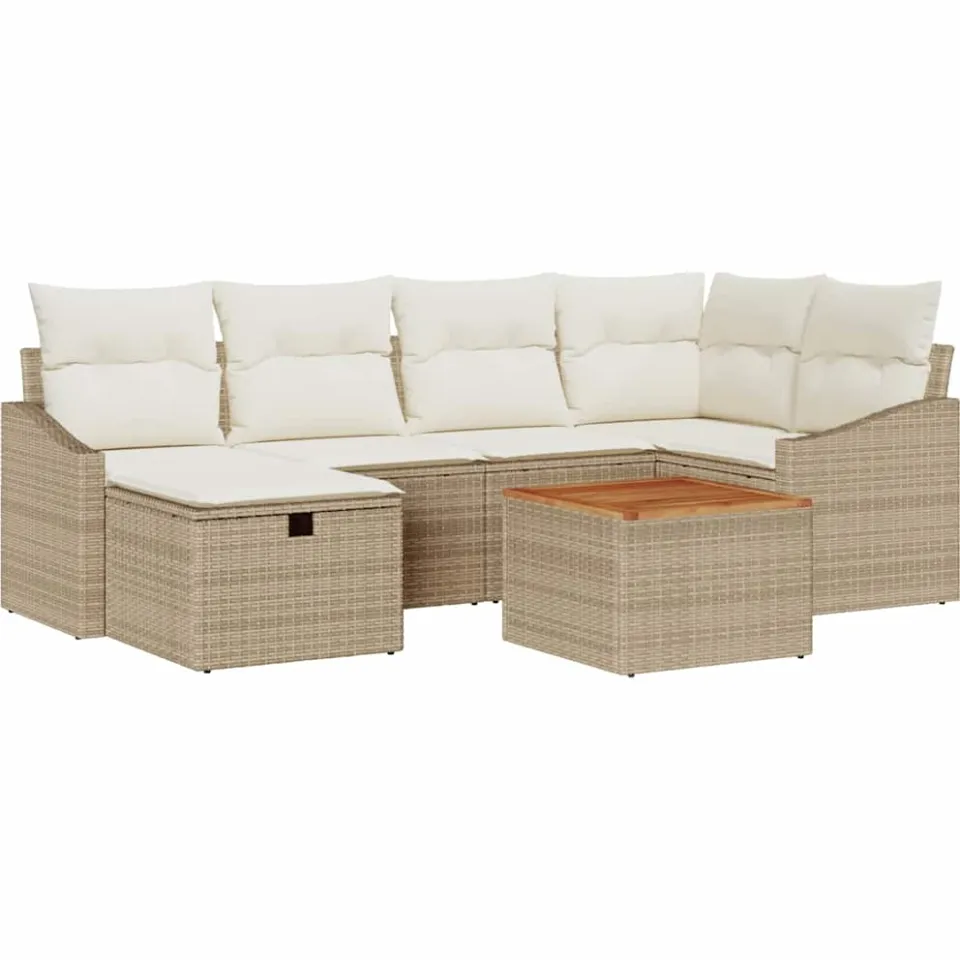 vidaXL Tuinbankenset 7 st Beige Poly riet