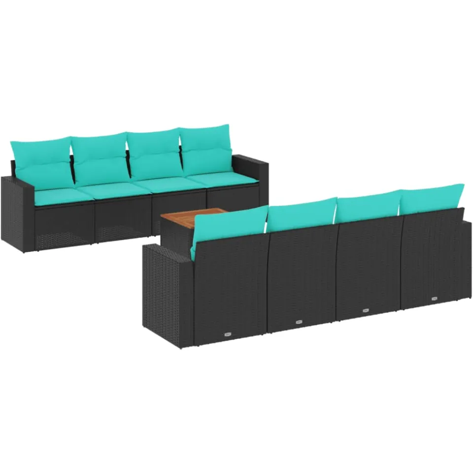 vidaXL 9-delige Loungeset met kussens poly rattan zwart, foto 3