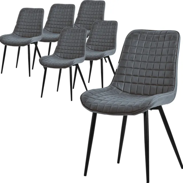 ml-design eetkamerstoelen set van 6, antraciet, zitting van kunstleer met zwarte metalen poten, keukenstoelen met rugleuning, woonkamerstoelen, gestoffeerde stoelen voor eetkamer/kantoor, armstoelen