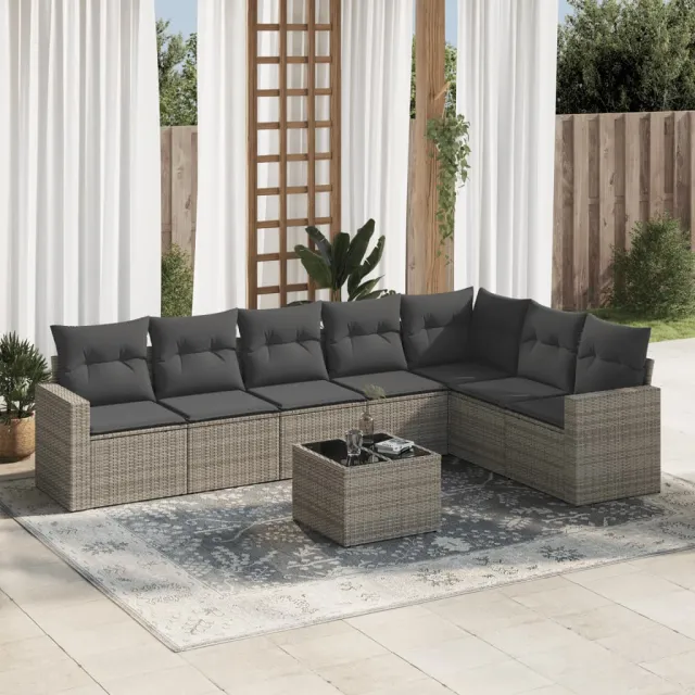 vidaXL 8-delige Loungeset met kussens poly rattan grijs, foto 2