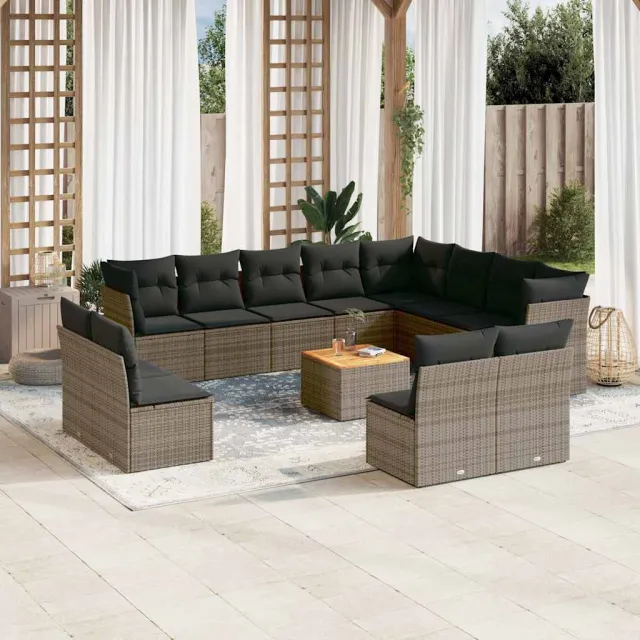 vidaXL 13-delige Loungeset met kussens poly rattan grijs, foto 2
