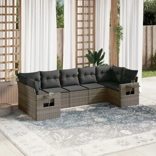 vidaXL 7-delige Loungeset met kussens poly rattan beige, foto 2