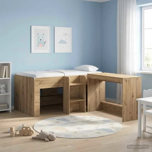 vidaXL Kinder Hoogslaper Artisanaal eiken 80 x 160 cm Bewerkt hout Bruin