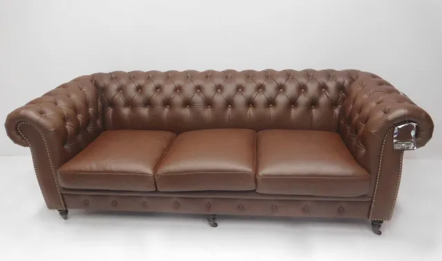 Chesterfieldsite Chesterfield bank "Cambridge" - 3 zits met 3 kussens - Vintage rundleer Brown