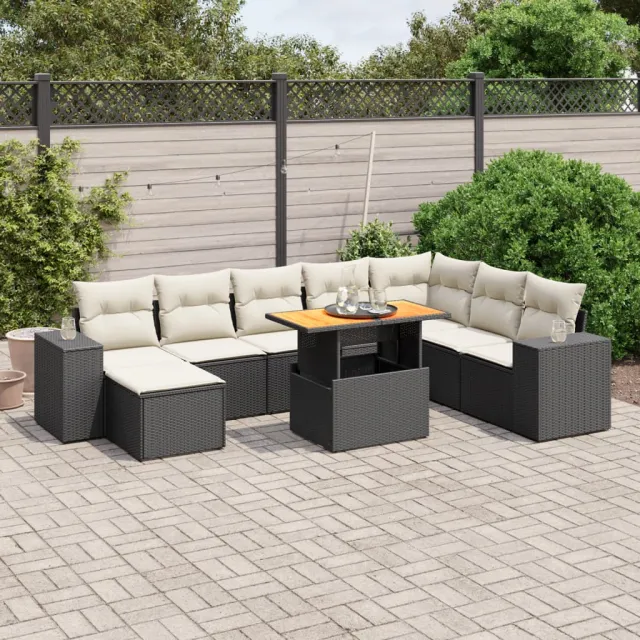 vidaXL 9-delige Loungeset met kussens poly rattan zwart, foto 2