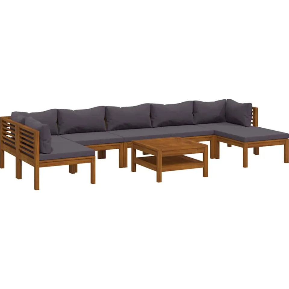 vidaXL 8-delige Loungeset met kussens massief acaciahout Grijs