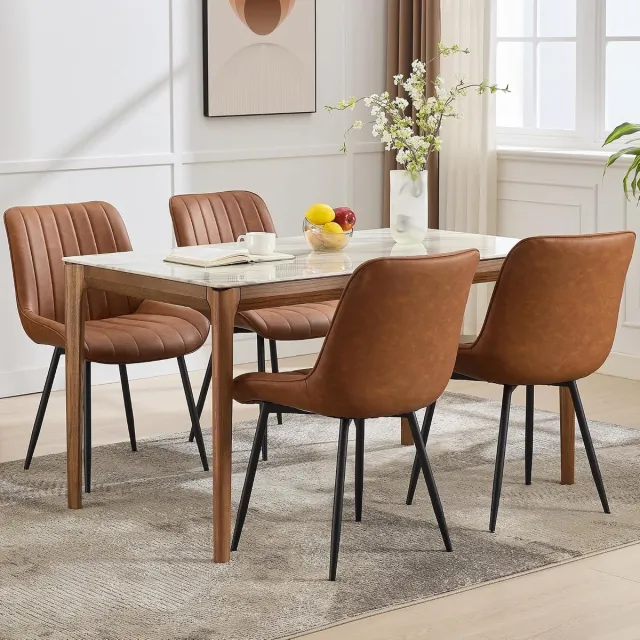 HOERFURIY Eetkamerstoelen Set van 4 - PU Leren Stoelen BruinMetaal 150kg