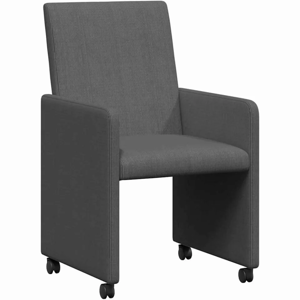 vidaXL Eetkamerstoelen met Wieltjes 2 st Katoenen stof Donkergrijs