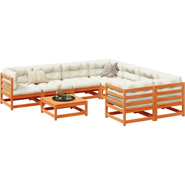 vidaXL 9-delige Loungeset met kussens massief grenenhout wasbruin bruin, foto 2