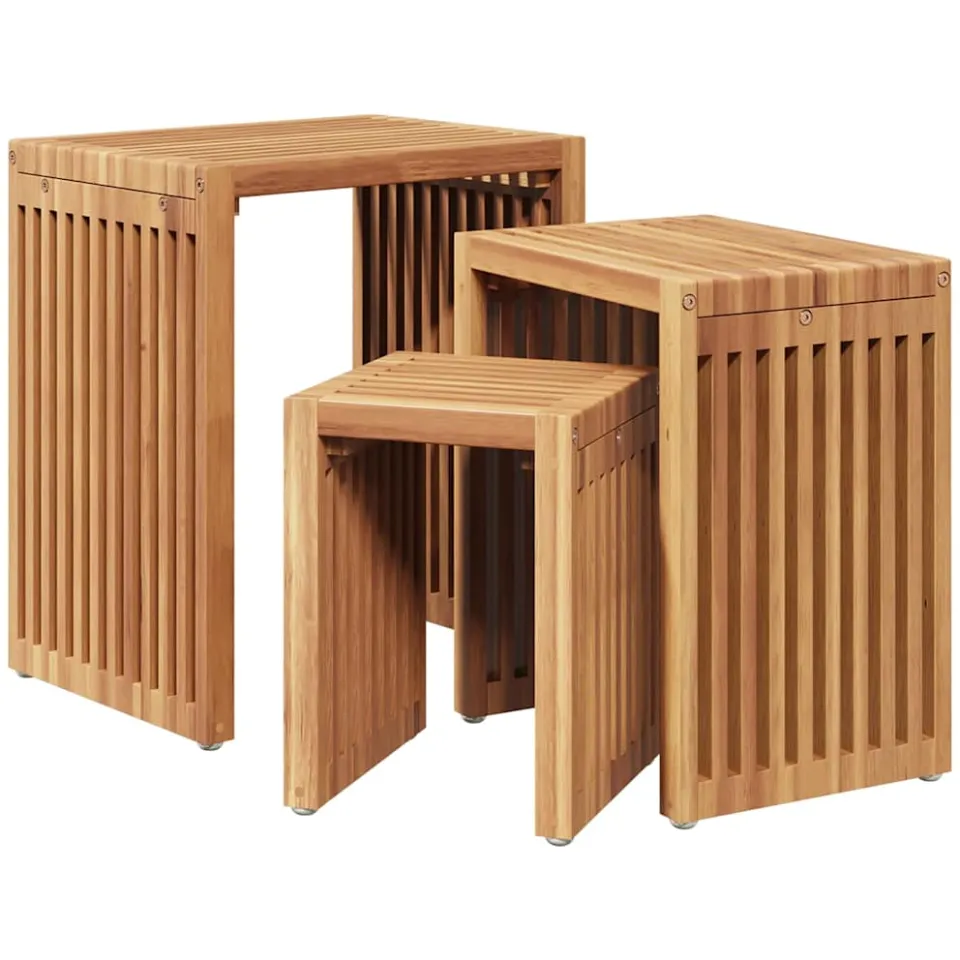 vidaXL Tuin Bijzettafel 3 st Bruin 33 x 44,5 x 51 cm Massief Teakhout, foto 3