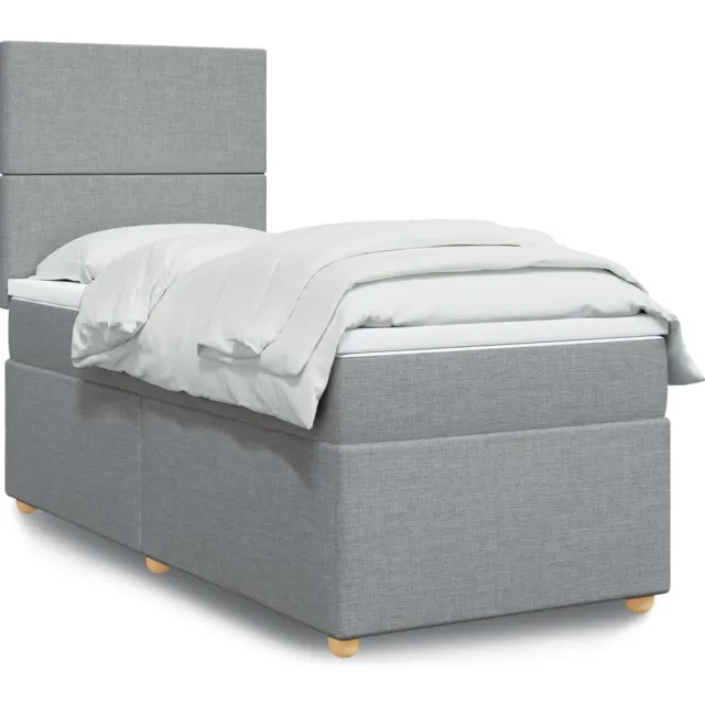 vidaXL Boxspring met matras stof lichtgrijs 90x200 cm grijs