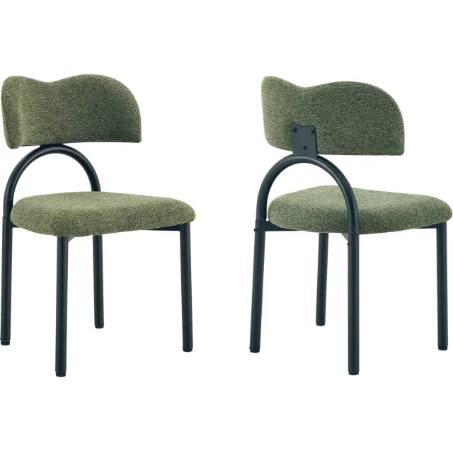 MUVANO Groene stoffen eetkamerstoelen set van 2 - Keukenstoelen met gevoerde rugleuning - Zwart metalen frame - Zithoogte 47 cm - Voor eetkamer en keuken