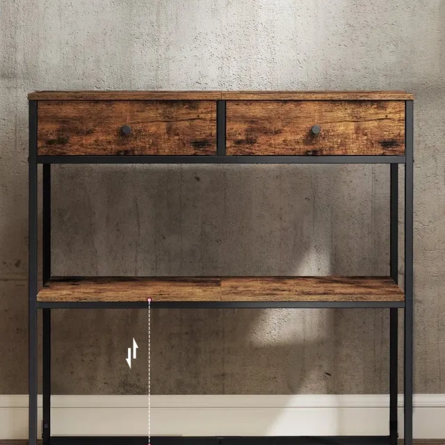 Klarven Consoletafel Bruin-Zwart - Consoletafel met Lades - Console Tafel - Console Table - Haltafel - Met 2 Lades, Kantelbeveiliging, Industrieel Design