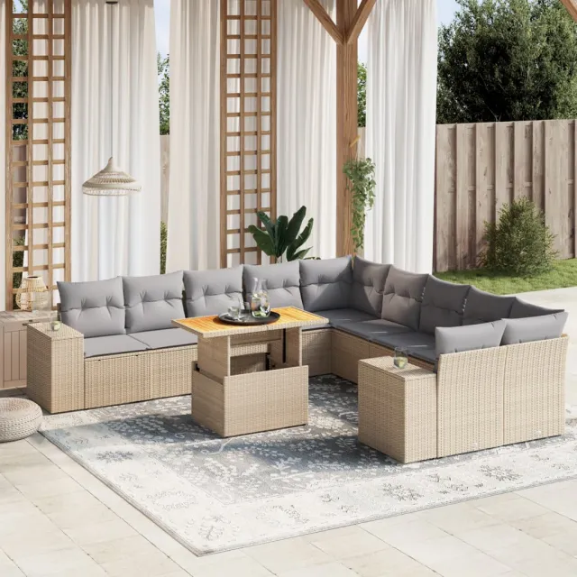 vidaXL 11-delige Tuinset met kussens poly rattan beige, foto 2