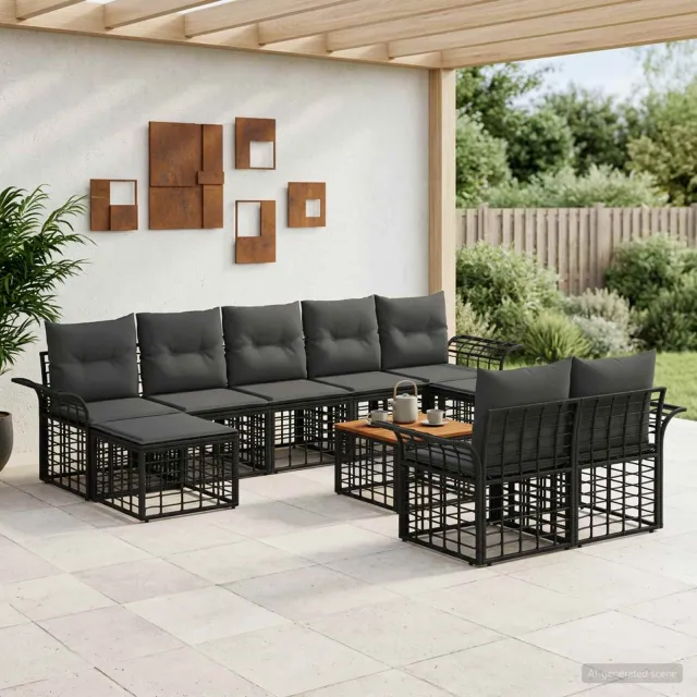 vidaXL Buiten bankenset 10 st Zwart en Donkergrijs Polyester