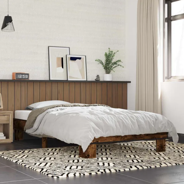 vidaXL Bedframe Gerookt eiken 80 x 200 cm Bewerkt hout Bruin