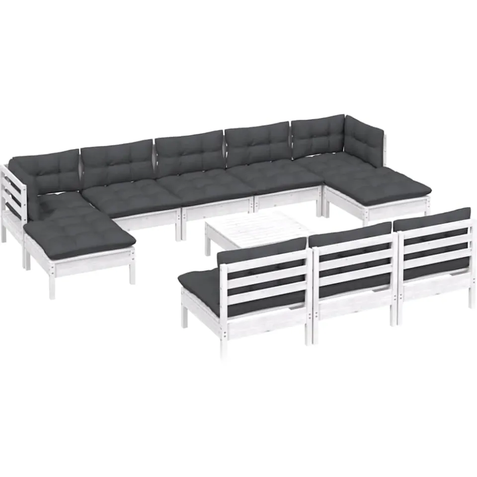 vidaXL 11-delige Loungeset met kussens grenenhout wit
