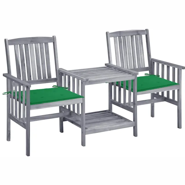 vidaXL Tuinstoelen met tafeltje en kussens massief acaciahout Grijs