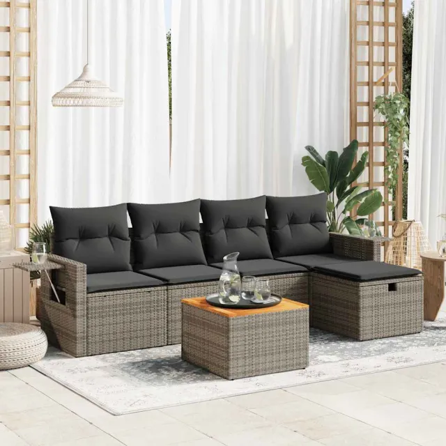 vidaXL 6-delige Loungeset met kussens poly rattan grijs, foto 2