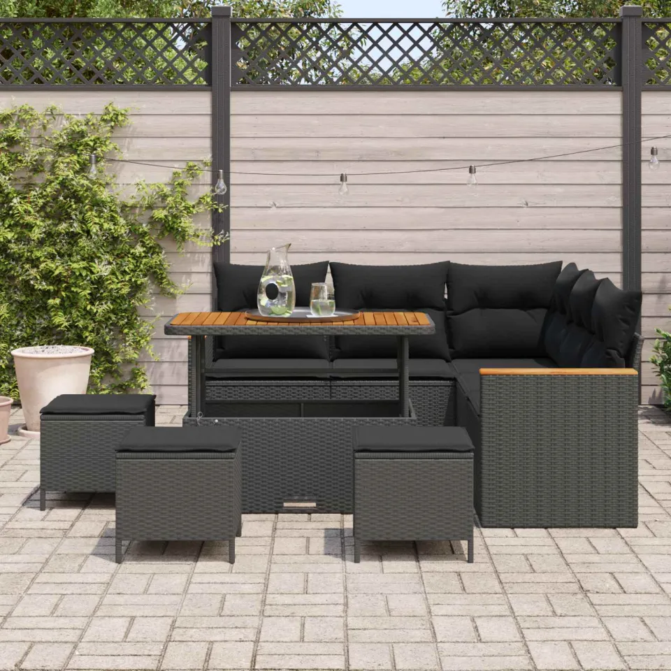 vidaXL Tuinbankenset 9 st Zwart poly rattan, foto 3