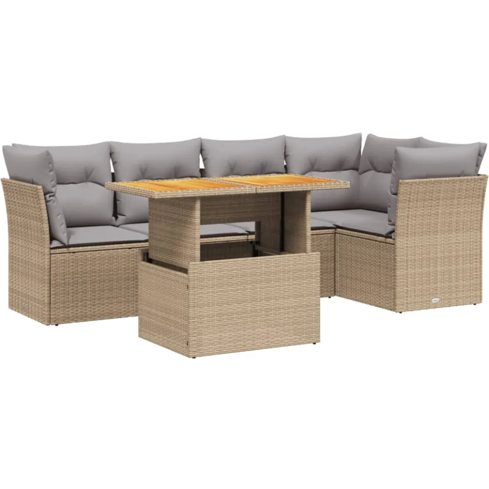 vidaXL 5-delige Loungeset met kussens poly rattan beige, foto 3