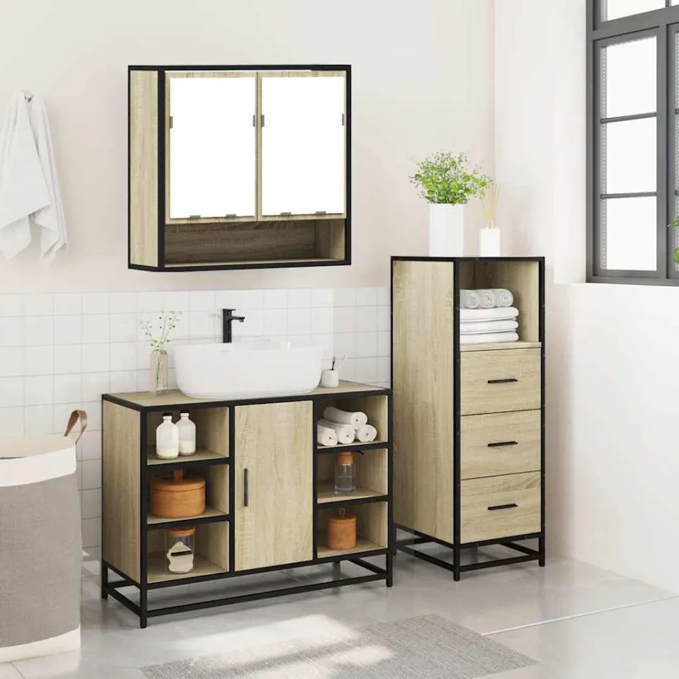 vidaXL 3-delige Badkamermeubelset bewerkt hout sonoma eikenkleurig, foto 4