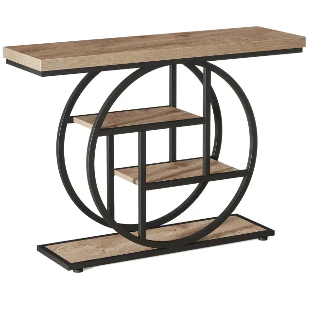 CHICFURN Sidetable - 4 niveaus - rond frame - zwart en lichtbruin