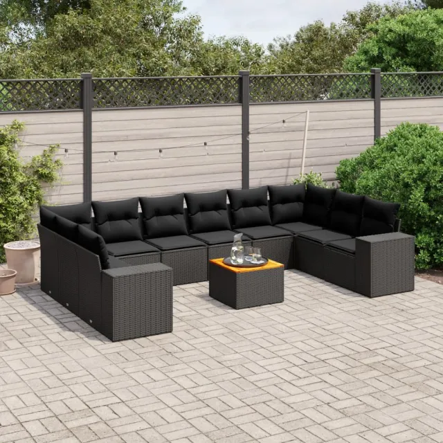 vidaXL 11-delige Loungeset met kussens poly rattan zwart, foto 2
