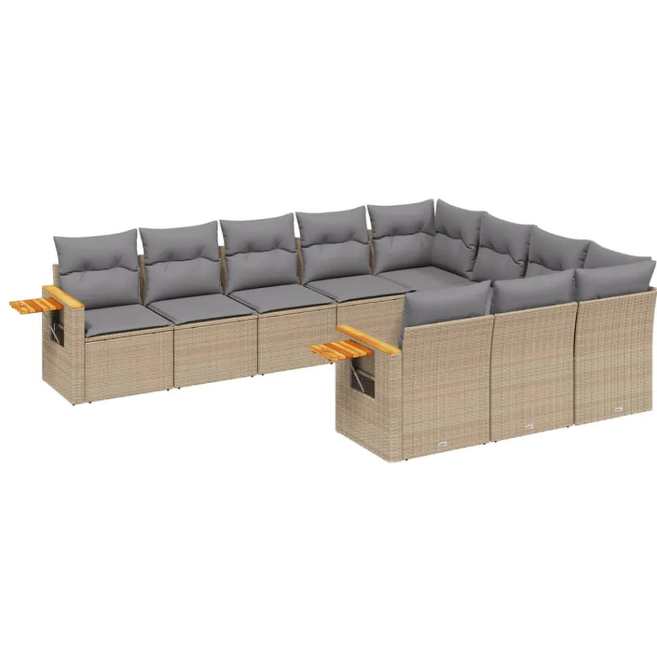 vidaXL 10-delige Loungeset met kussens poly rattan beige, foto 3