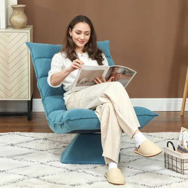 MEUNIQ Verstelbare vloerfauteuil 62 x 70 x 95 cm met 360 graden draaifunctie, handmatig verstelbare rugleuning tot 120°, stalen frame, blauw