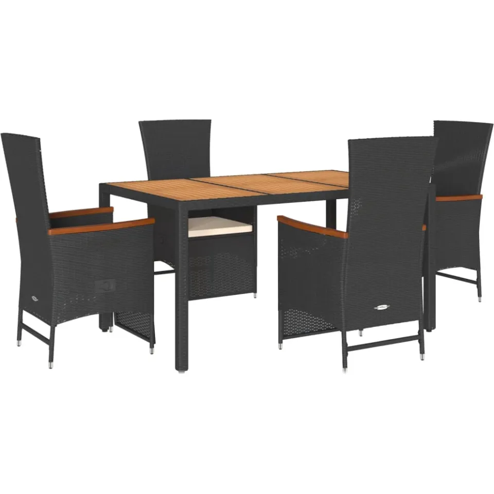 vidaXL 5-delige Tuinset met kussens poly rattan zwart, foto 3